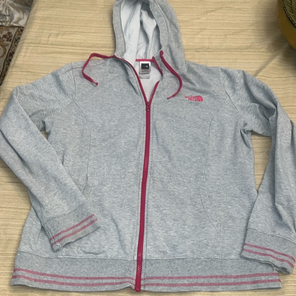 The North Face Jacket Gray Pink Hoodie jacket Size XL womens Zipper jacket
